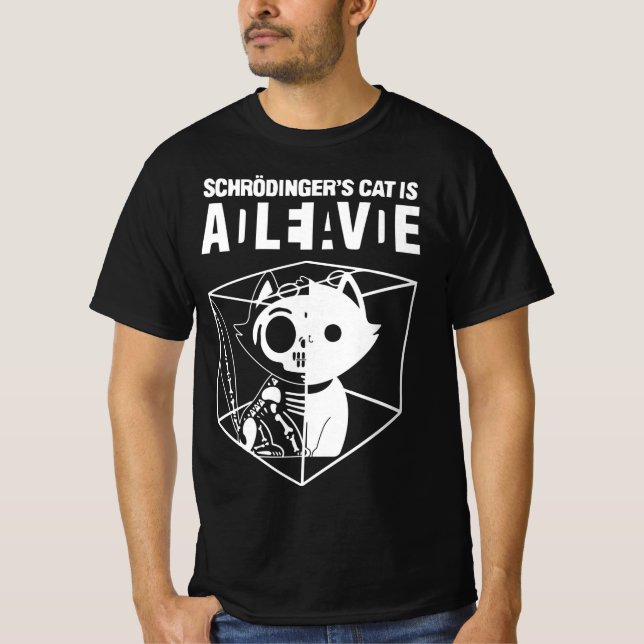 Schrodingers katt, finare vetenskapskatt död och l t shirt (Framsida)