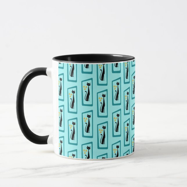 Schrödingers katt Mid Century Modern blek Blue Mugg (Vänster)