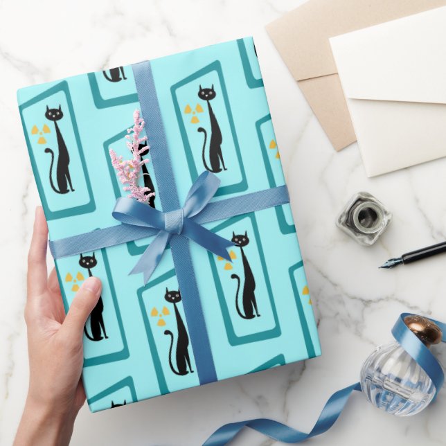 Schrödingers katt Mid Century Modern blek Blue Presentpapper (Gifting)