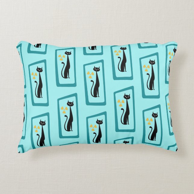 Schrödingers katt Mid Century Modern blek Blue Prydnadskudde (Framsidan)
