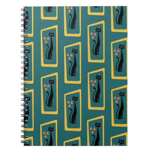 Schrödingers katt Mid Century Modern mörk blått Anteckningsbok (Framsidan)