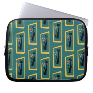 Schrödingers katt Mid Century Modern mörk blått Laptop Fodral