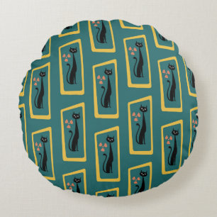 Schrödingers katt Mid Century Modern mörk blått Rund Kudde