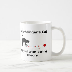 Schrödingers katt som lekas med, stränger teori kaffemugg