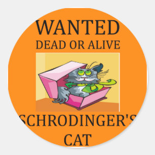 schrodingers kattskämt runt klistermärke