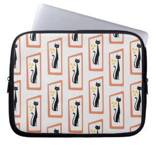 Schrödingers moderna orange för Cat Mid Century Mo Laptop Fodral
