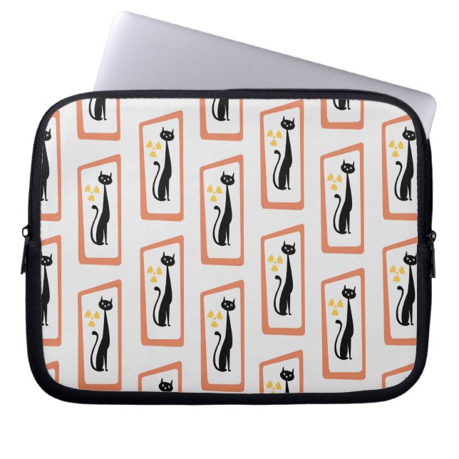 Schrödingers moderna orange för Cat Mid Century Mo Laptop Fodral (Framsidan)