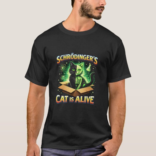 Schrödingers Nyfikna Katt T Shirt (Framsida)