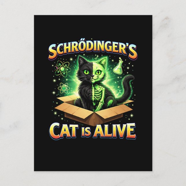Schrödingers Nyfikna Katt Vykort (Framsida)