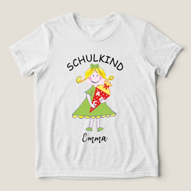 Schulkind - Mädchen mit Schultüte - grün 1 | T Shirt (Design Framsida)