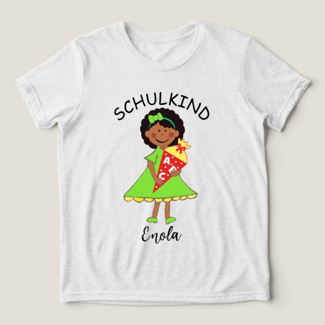 Schulkind - Mädchen mit Schultüte - grün 2 | T Shirt (Design Framsida)