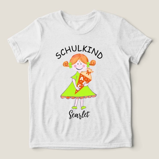 Schulkind - Mädchen mit Schultüte - grün 3 | T Shirt (Design Framsida)