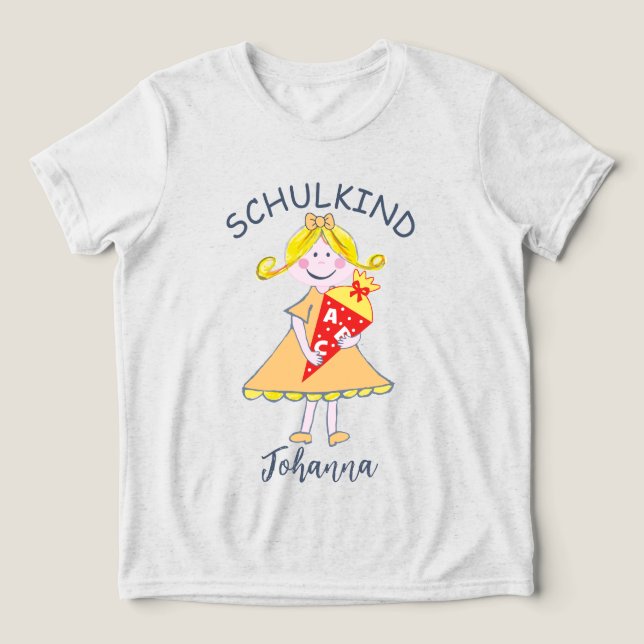 Schulkind - Mädchen mit Schultüte - orange 1 |  T Shirt (Design Framsida)