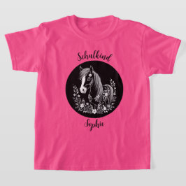 Schulkind - Pony mit Blumen - schwarz weiß | T Shirt