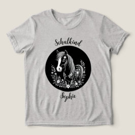 Schulkind - Pony mit Blumen - schwarz weiß | T Shirt
