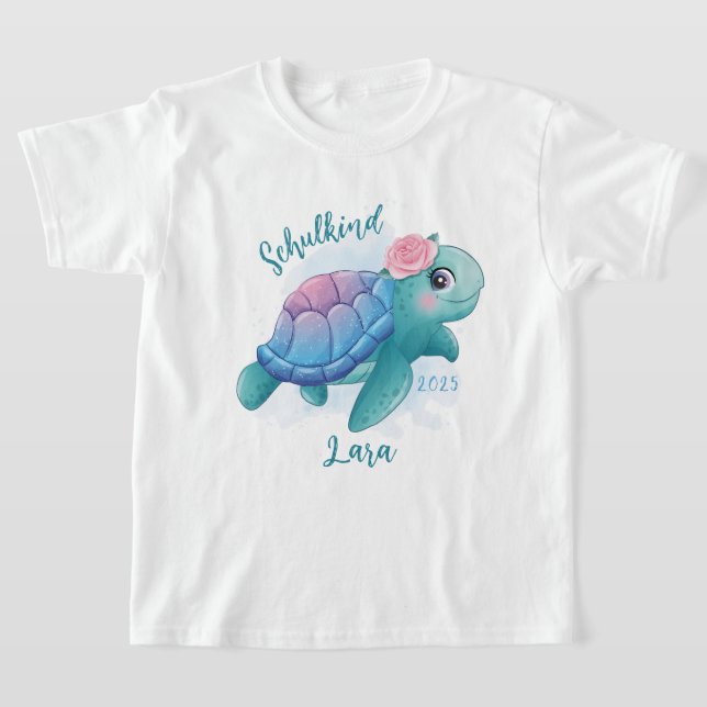 Schulkind - Schildkröte - Aquarell-Design |  T Shirt (Laydown)