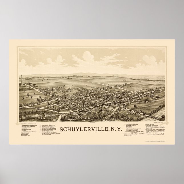 Schuylerville, NY Panoramic Karta - 1889 Poster (Framsidan)