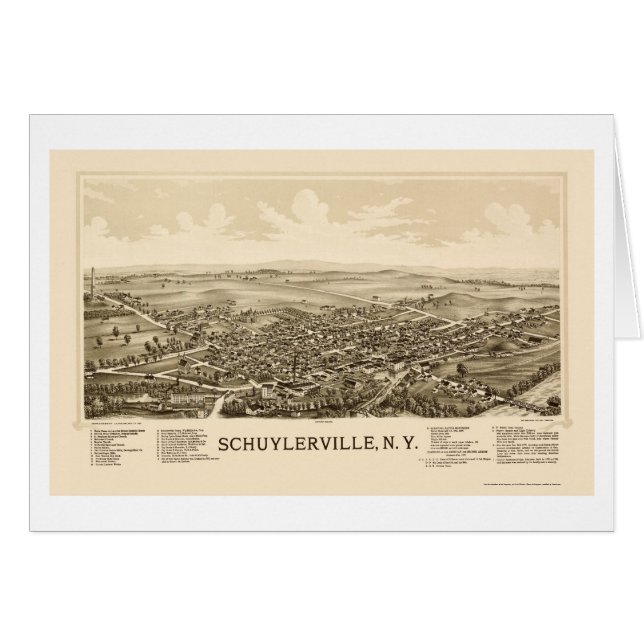 Schuylerville panorama- karta för NY - 1889 Hälsningskort (Framsidan Horizontal)