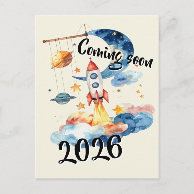 Schwangerschaft verkünden 2026 Rakete Weltraum  Vykort (Framsida)