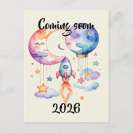 Schwangerschaft verkünden Aquarell Heißluftballon  Vykort