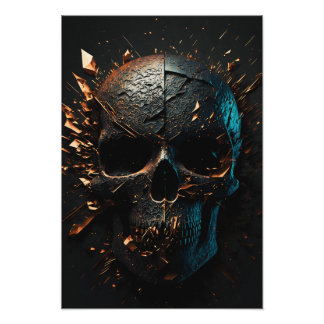 Schwarz matter Totenkopf mit Kupfer Splitter Fototryck