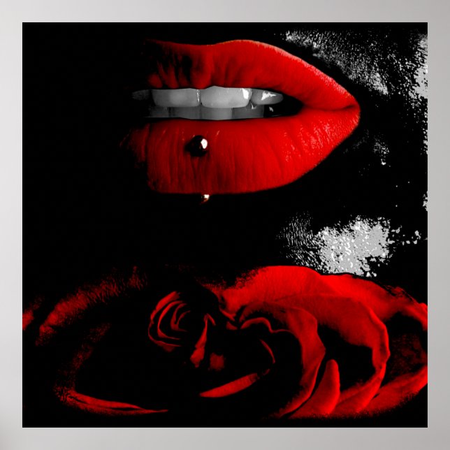 Schwarz weiß+färg nyckel - Rote Lippen Poster (Framsidan)