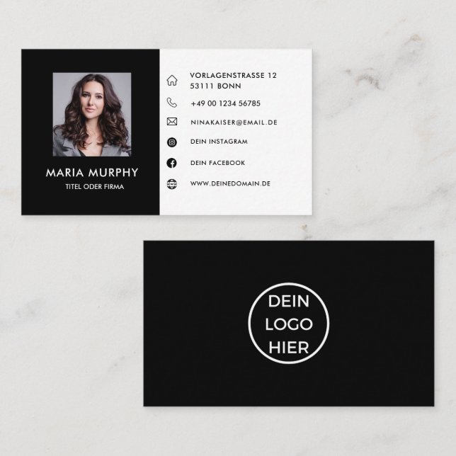 Schwarz Weiß Visitenkarte Mit Foto/Logotyp Visitkort (Fram/baksida)