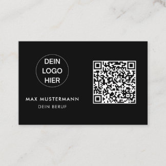 Schwarz Weiß Visitenkarte mit Logo und QR Code Visitkort