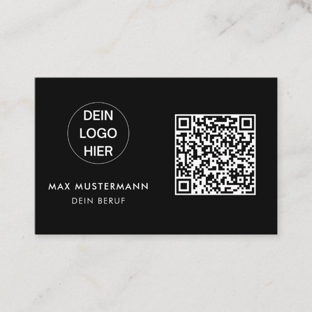 Schwarz Weiß Visitenkarte mit Logo und QR Code Visitkort (Framsida)