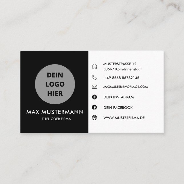 Schwarz/Weiß Visitenkarte Selbst Gestalten Vorlage Visitkort (Framsida)