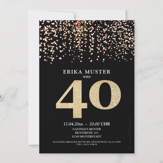 Schwarze Gold-Design Einladungen 40. Geburtstag Inbjudningar (Framsida)