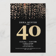 Schwarze Gold-Design Einladungen 40. Geburtstag