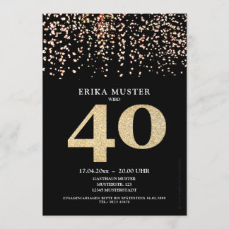 Schwarze Gold-Design Einladungen 40. Geburtstag Inbjudningar