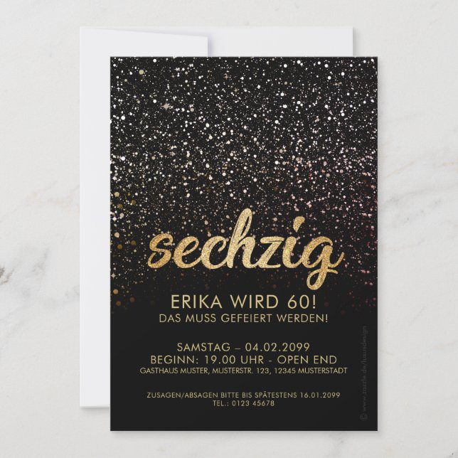 Schwarze Gold-Jubiläum Einladungen 60. Geburtstag Inbjudningar (Framsida)