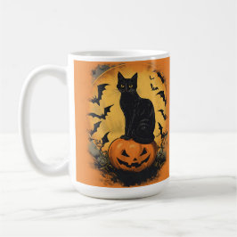 Schwarze Katze auf Halloween-Kürbis Kaffemugg