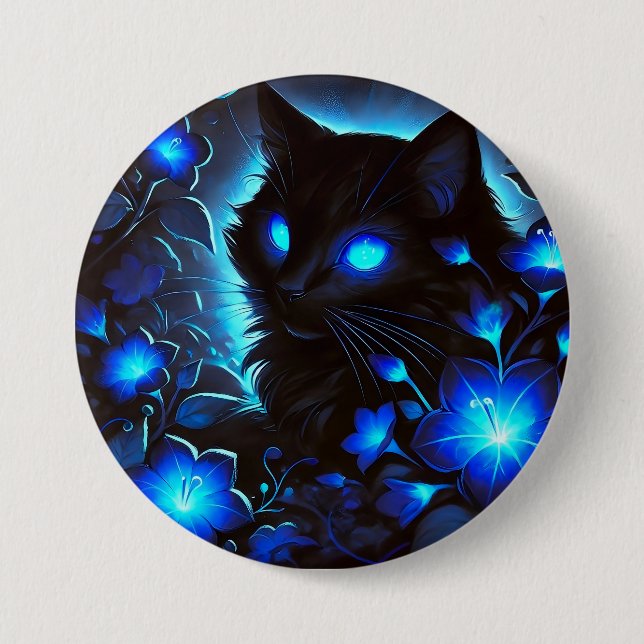 Schwarze Katze in leuchtend blau Knapp (Framsida)