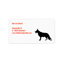 Schwarzen Tysk Schäferhund Silhuett Adressetikett