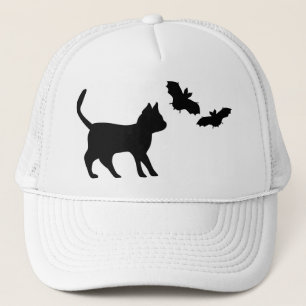 Schwarzer Kater mit Fledermaus Truckerkeps