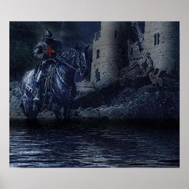 Schwarzer Tempelritter vor einer Burg Poster (Framsidan)