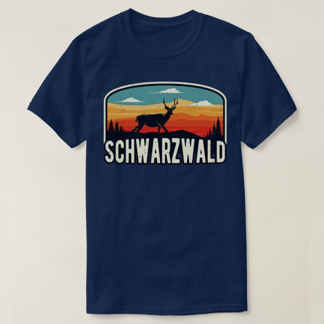 Schwarzwald Vild Hirsch Retro Schwaben T Shirt (Design framsida)