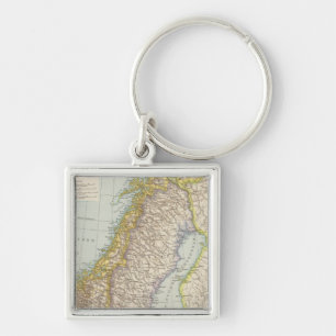 Schweden, Norwegen - Sverige och Norge Karta Fyrkantig Silverfärgad Nyckelring