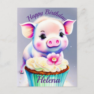 Schwein mit cupcake Wasserfarbenbild Vykort