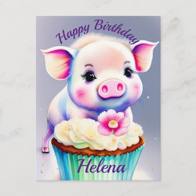 Schwein mit cupcake Wasserfarbenbild Vykort (Framsida)