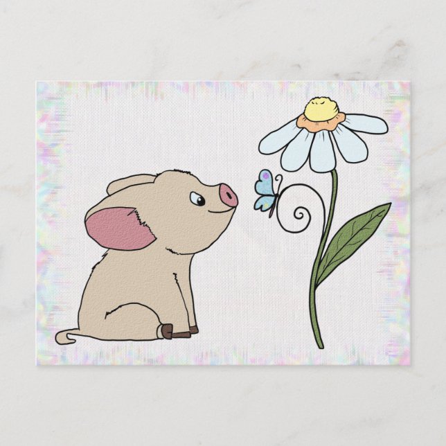 Schweinchen mit Blume Vykort (Framsida)