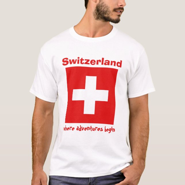 Schweitz flagga + Karta + TextT-tröja T-shirt (Framsida)