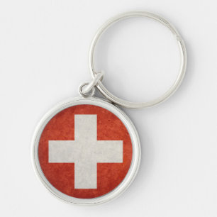 Schweitz flagga rund silverfärgad nyckelring
