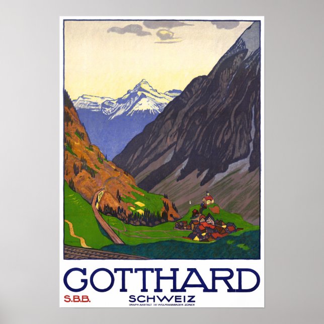 " Schweiz: 1914 - Gotthard Linie SBB Reise Werbe Poster (Framsidan)