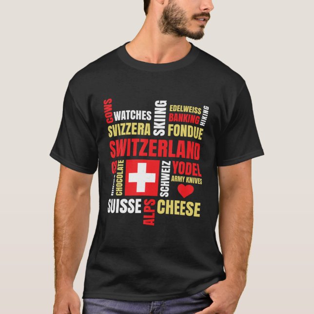 Schweiz Alpernas Cows Fondue Cheese Skiing Swiss L T Shirt (Framsida)