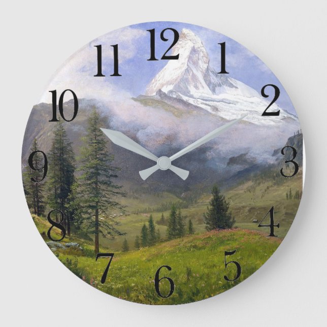 Schweiz Alpernor Matterhorn Mountain Meadow Clock Stor Klocka (Framsida)