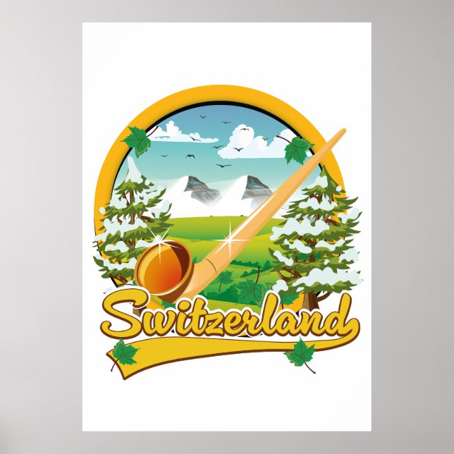 Schweiz alphorn retro rese logotyp poster (Framsidan)